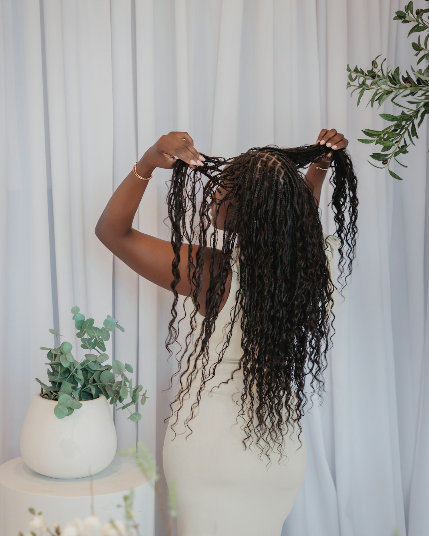 Long dark curly hair